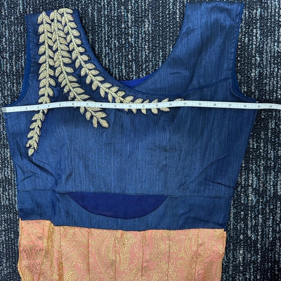 Navy blue and peach anarkali - Picture 5 of 8